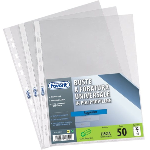 Buste Interni portalistino in PPL Forati Favorit 22X33 Linear cf. 50 pz.