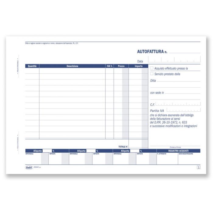 Blocco Autofattura IVA 50x2 Aut. 14,8x21,5