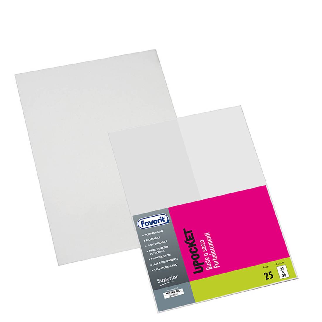 Buste a " U " Upoket 22x30 Superior in PP Cf. 25 pz.