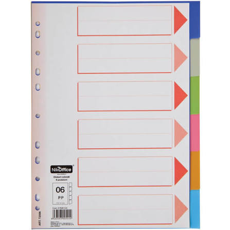 Divisori A4 in Polypropylene Colorati 6 Tasti