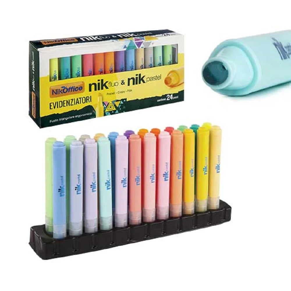 Set da 12 Evidenziatori Nikfluo + 12 Nikpastel Triangolari