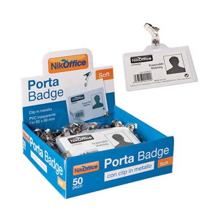 Porta Badge Rigidi Sc. 50 Pezzi con Clip in Metallo