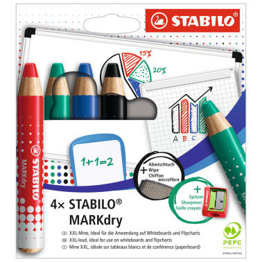 Stabilo Pastellone per lavagna Mark Dry cf. 4 pz. + panno + temperamatite