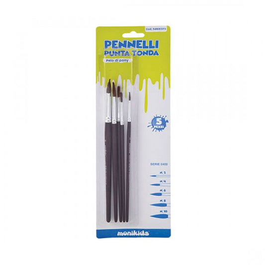 Pennelli a Pelo di Pony tondi in Blister da 5 ass.ti
