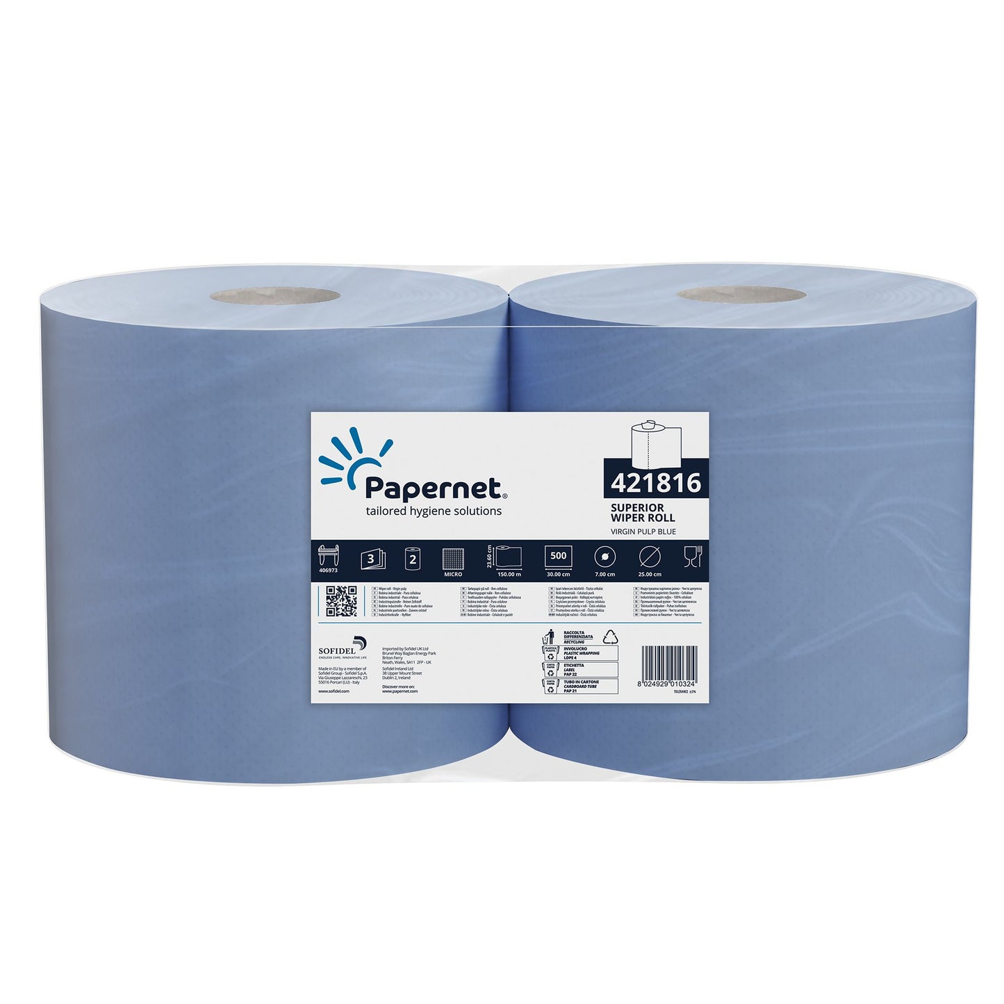 Rotoloni Asciugatutto Uso Industriale Blu 3 Veli cf. 2 Rt. 500 Strappi