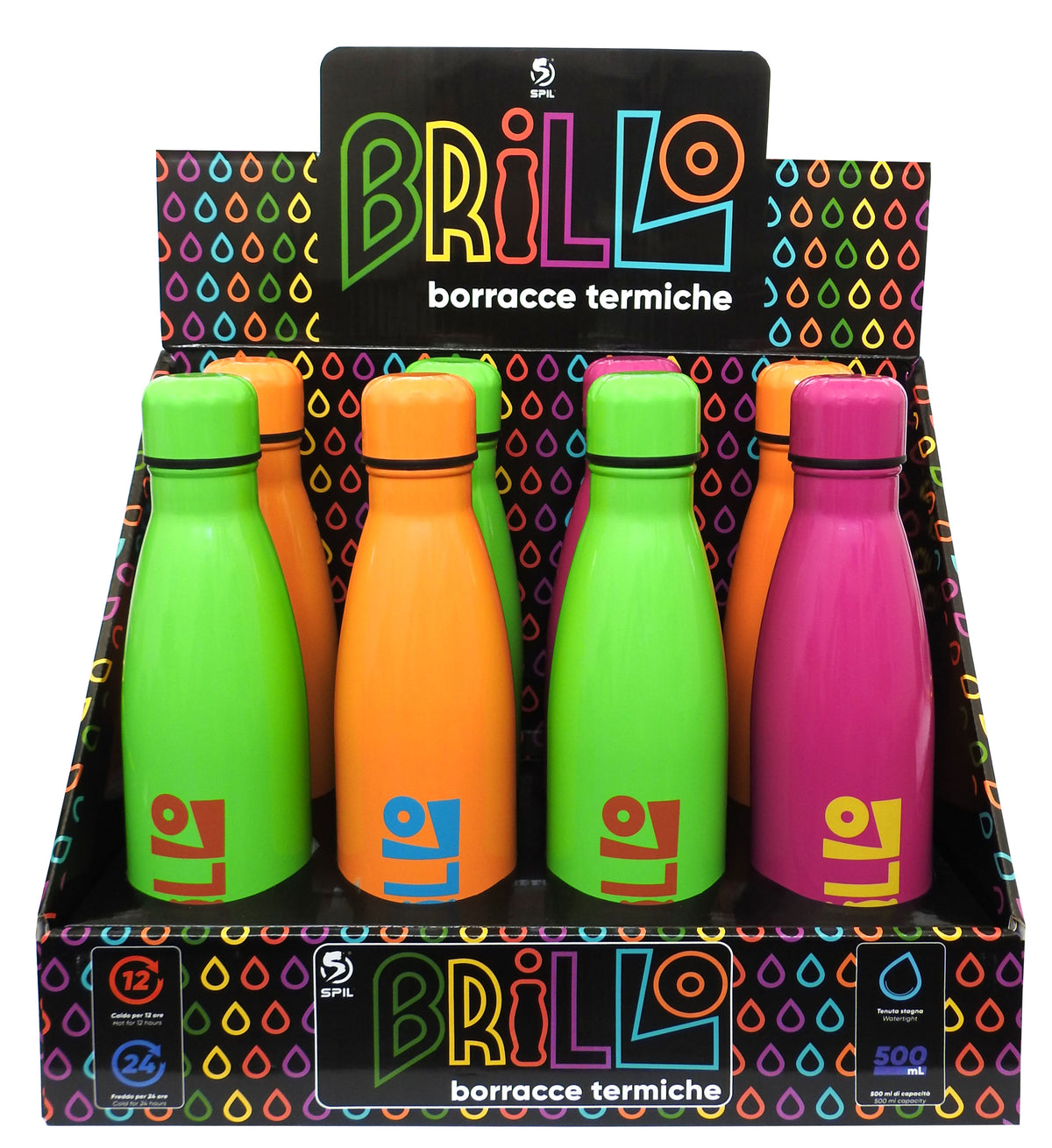Borraccia Termica 500 ml. Caldo/Freddo Tinte Fluo'