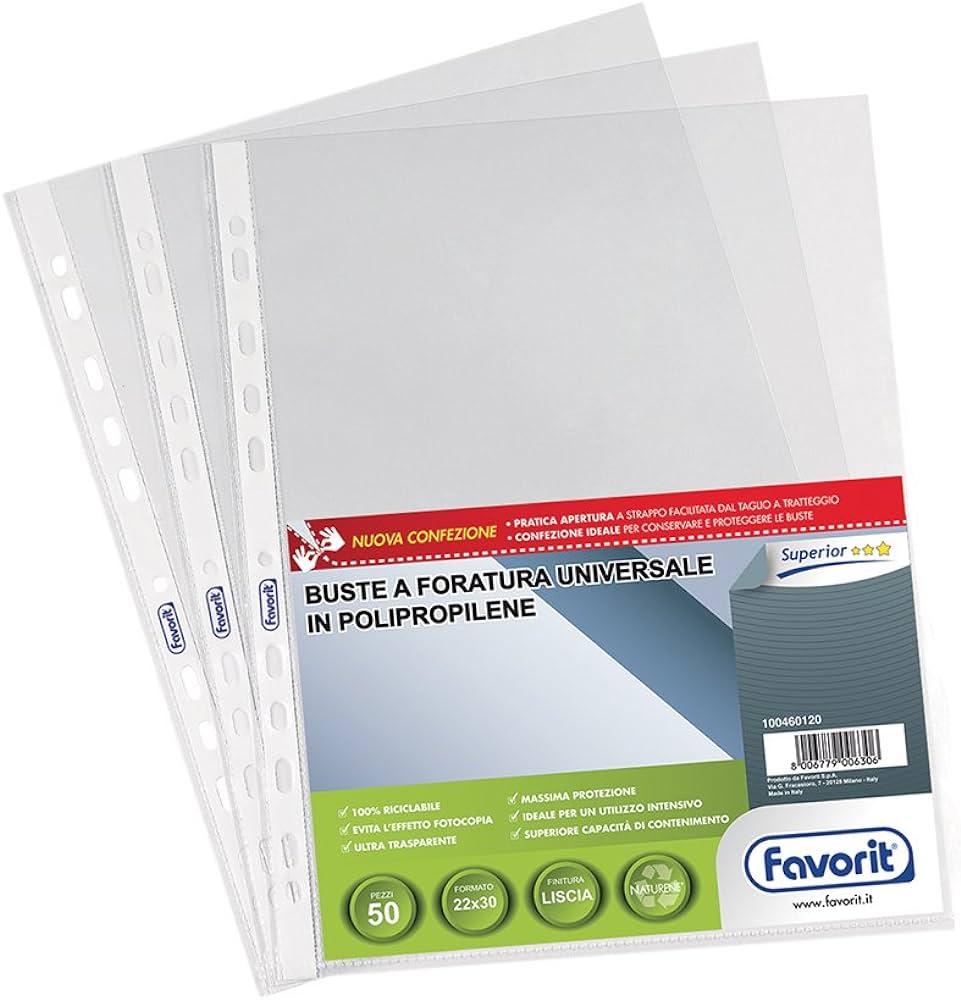 Buste Interni portalistino in PPL Forati Favorit 22X33 Superior cf. 50 pz.