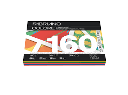 Carta A4  Fabriano Colore 160GR. 100FF. Tinte Forti 5 Colori Assortiti
