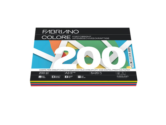 Carta A4 Fabriano Colore 200GR. 100FF. Tinte Forti 5 Colori Assortiti