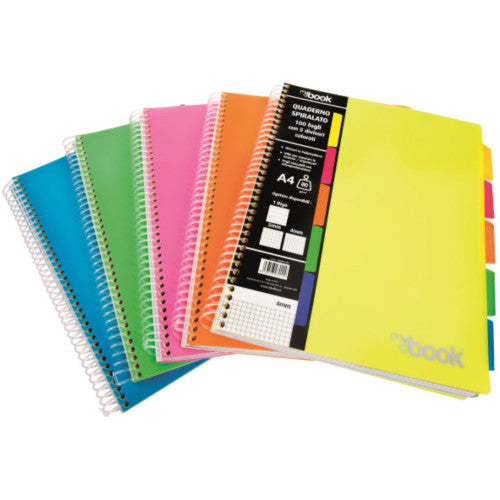 Quaderno Spirale A4 21x29,7  100 FF. PPL con 5 Divisori Colorati