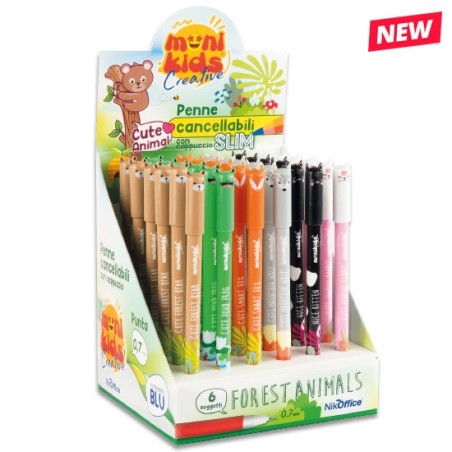 Penne Cancellabili in Espositore da 36 pz. "Cute Animals MoniKids"