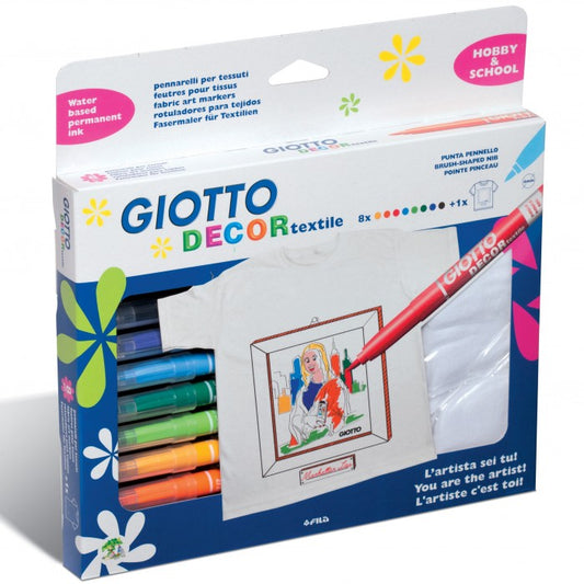 Pennarelli Giotto Decor Texil a 8 colori con Maglietta in Omaggio