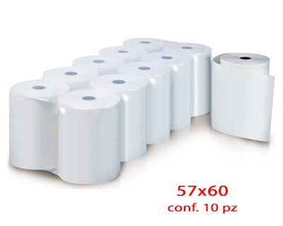 Rotolo per Calcolatrice Carta Comune 57mm. 60mt. cf. da 10 Rotoli