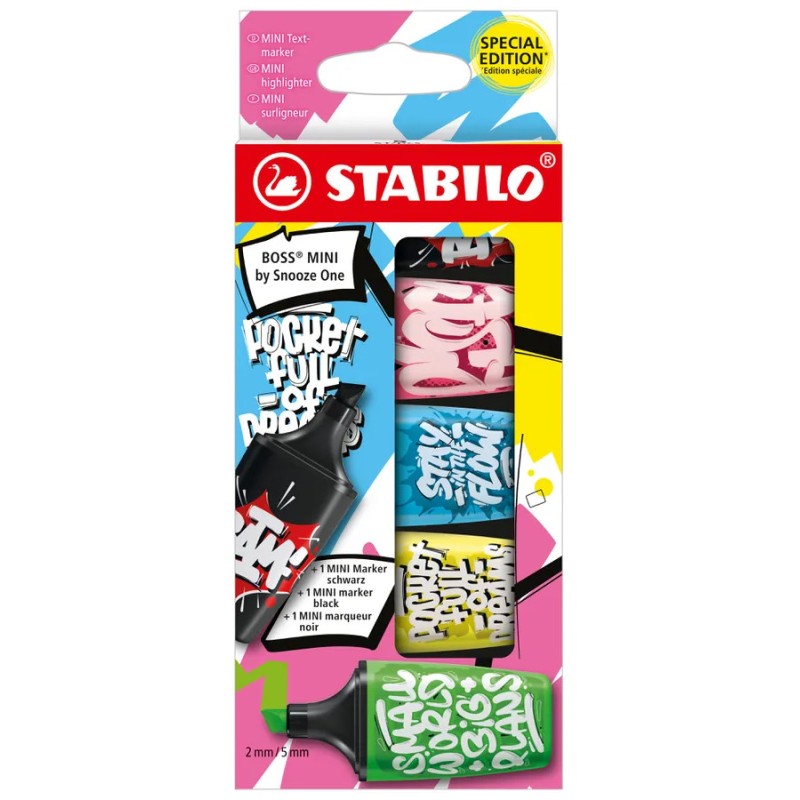 Stabilo Boss Mini by Snooze One 5 mini evidenziatori tascabili colori neon + nero